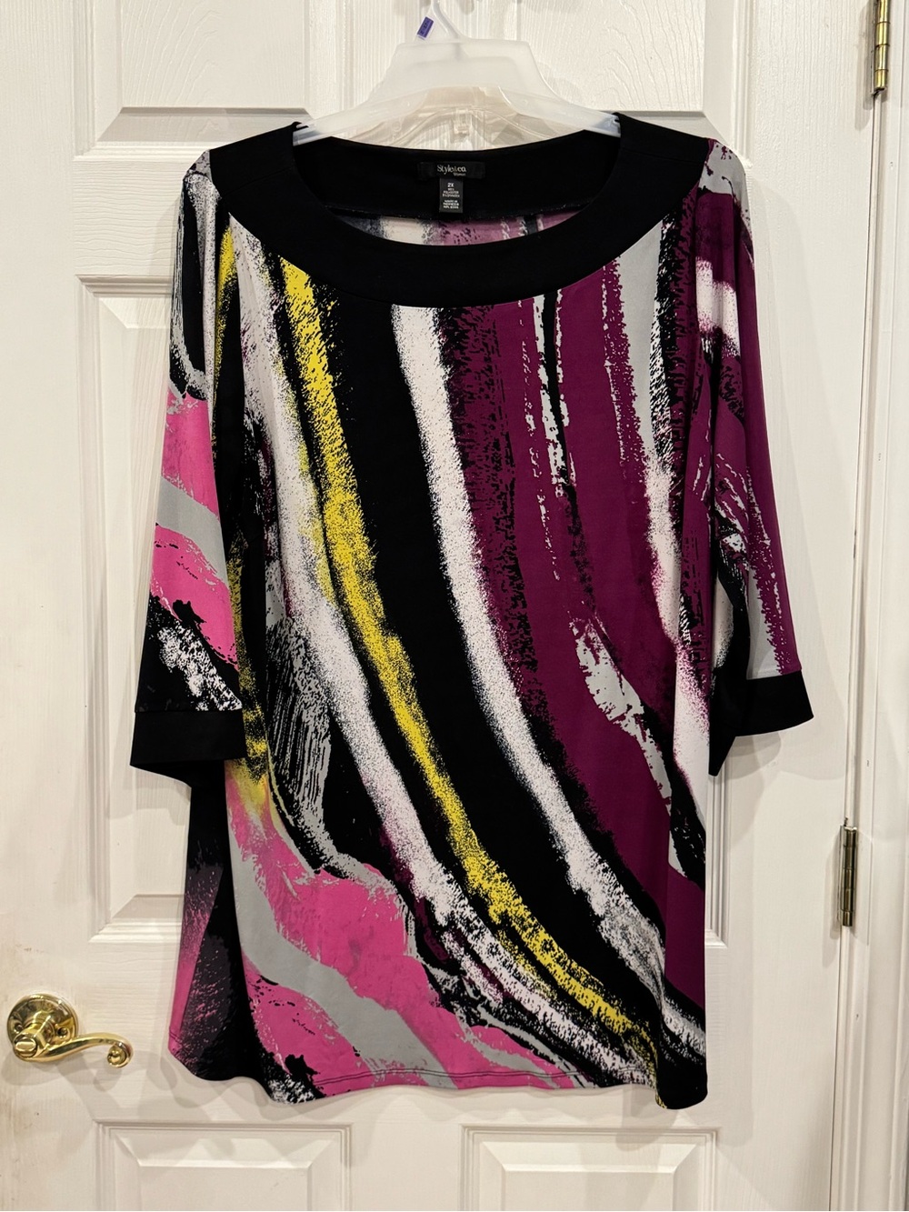 Style & Co. Abstract Brushstroke Tunic Top - Black & Purple